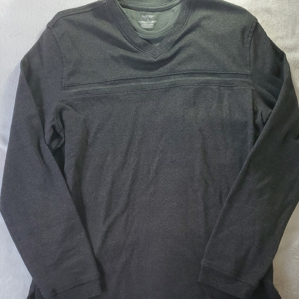 Van Heusen Charcoal V-Neck Sweater Layered Medium